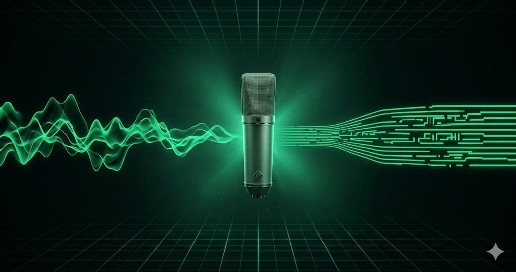 Sprache zu Text umwandeln – Mikrofon wandelt Schallwellen in strukturierten Text um